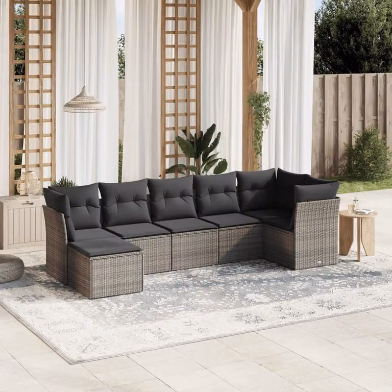 Maison Exclusive - Set da giardino 7 pezzi con cuscini in polyrattan grigio