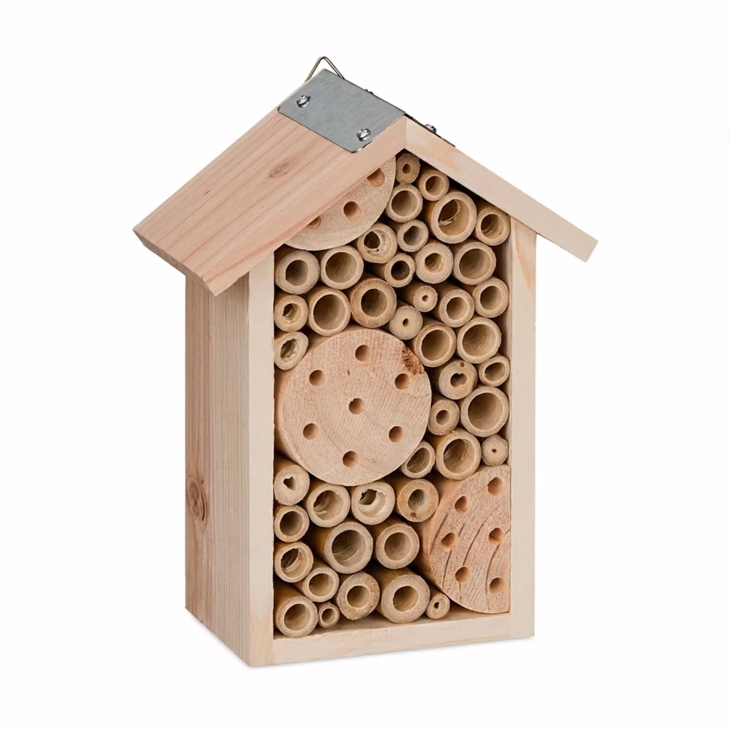 Relaxdays Alberghetto per api, legno, rifugio per insetti e api selvatiche, da appendere, A x L x P: 21 x 15,5 x 9 cm, naturale