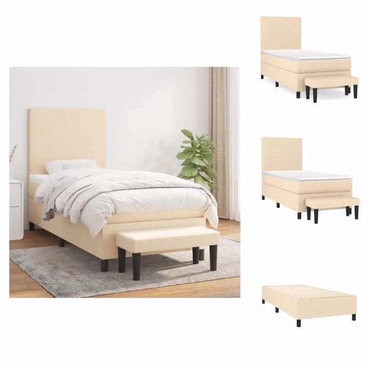 vidaXL Letto a molle con materasso crema 100x200 cm in tessuto - Letti e strutture letto
