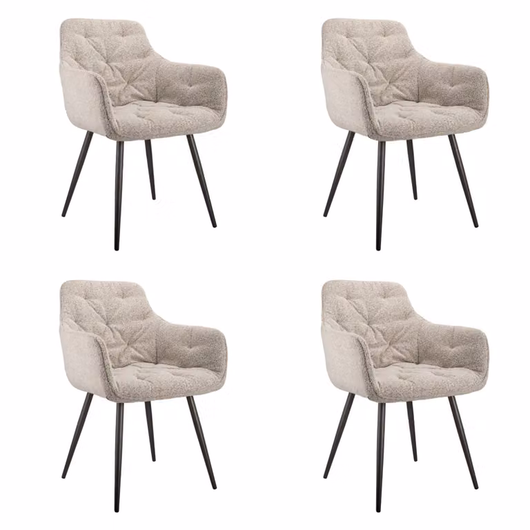 set di 4 sedie da pranzo con braccioli, tessuto bouclé, spaziose e confortevoli con braccioli, moderne, struttura in metallo