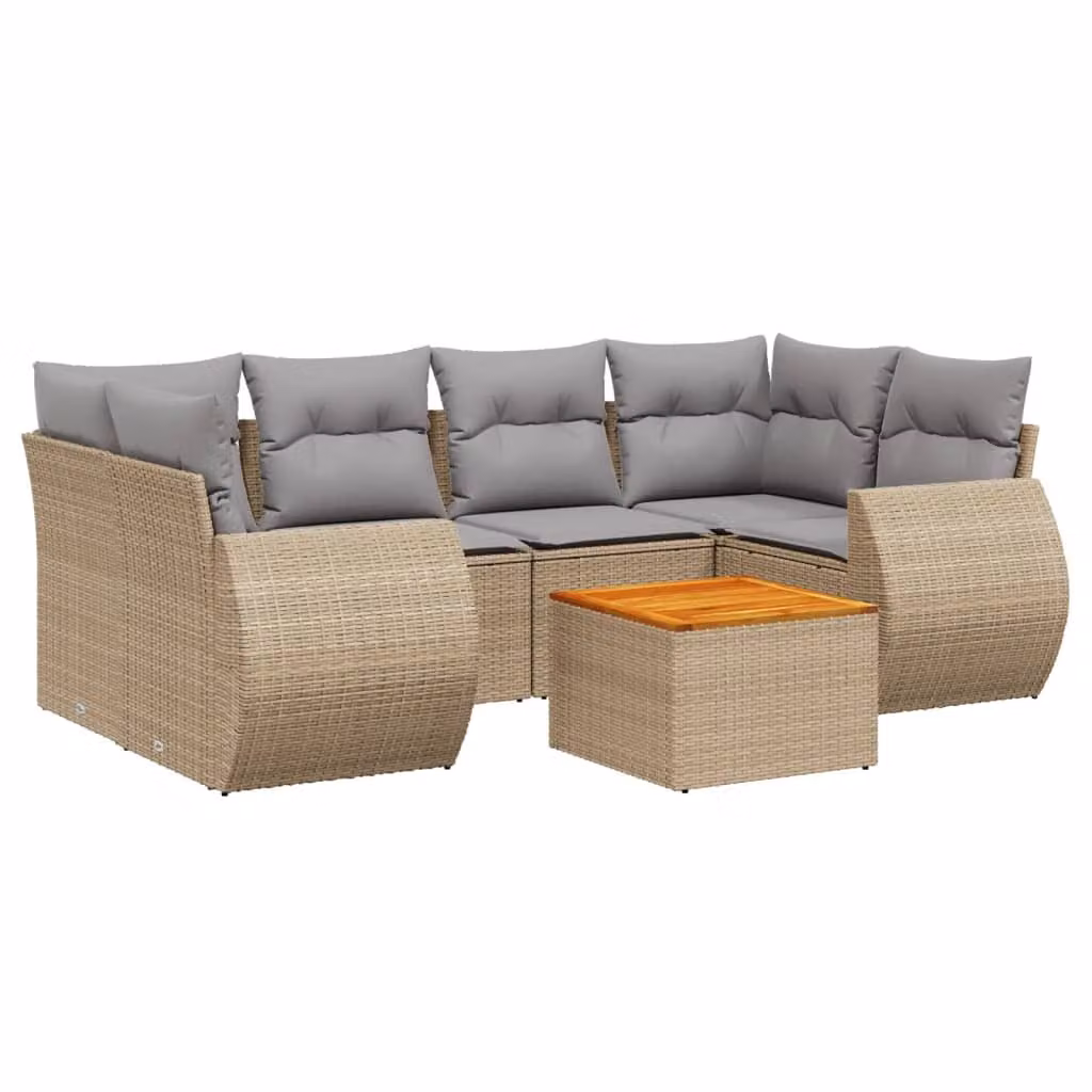 Set Divani da Giardino 7 pz con Cuscini Beige in Polyrattan