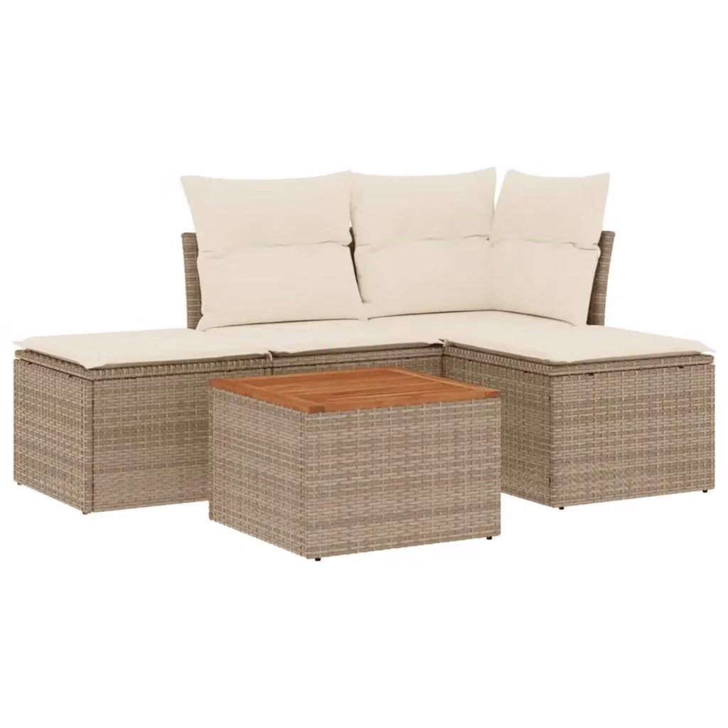vidaXL Set Divano da Giardino a L 5 pz in Polyrattan con Cuscini Beige e Bianco – 2