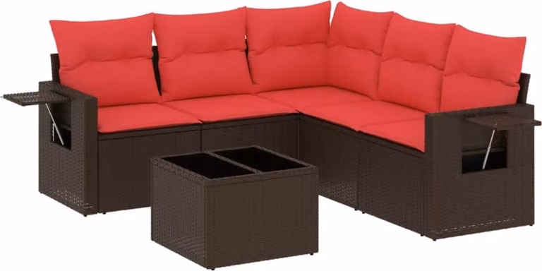 Set Divani da Giardino 6 pz con Cuscini Marrone in Polyrattan