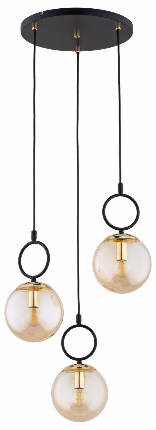 Lampada a sospensione con sfere color ambra LISTER nera 3xE14x10W in metallo, dimensioni: 80x37x37 cm, IP20, Alfa