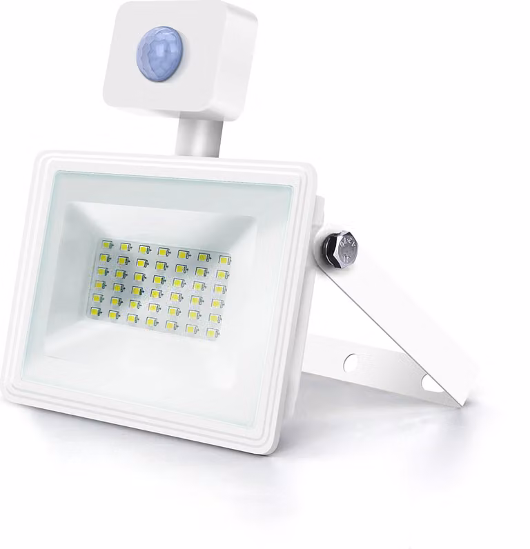 Proiettore LED da 30 Watt con sensore di movimento, extra piatto, luce bianca, IP65, bianco freddo