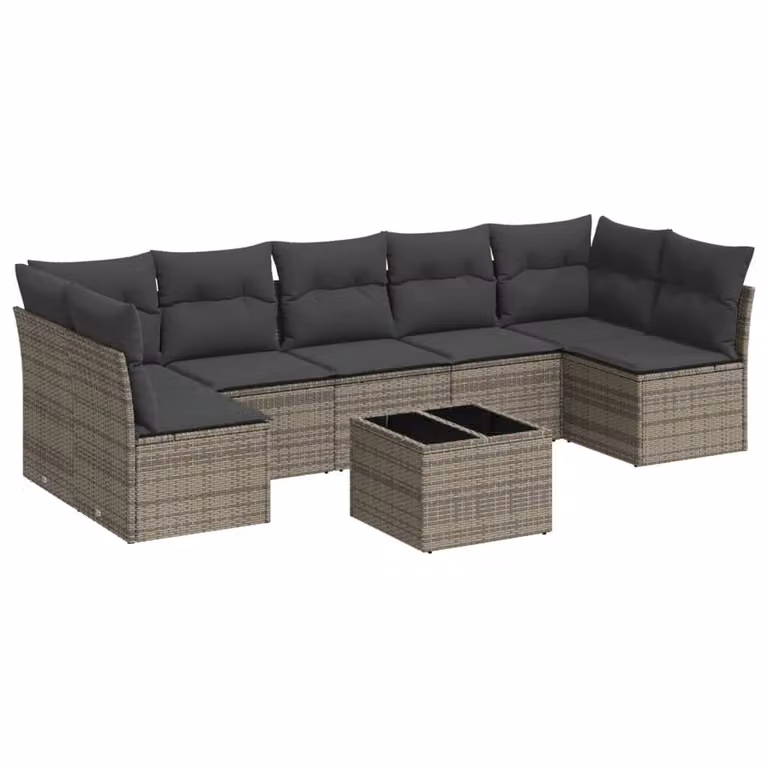 Set Divano da Giardino 8 pz con Cuscini Grigio in Polyrattan