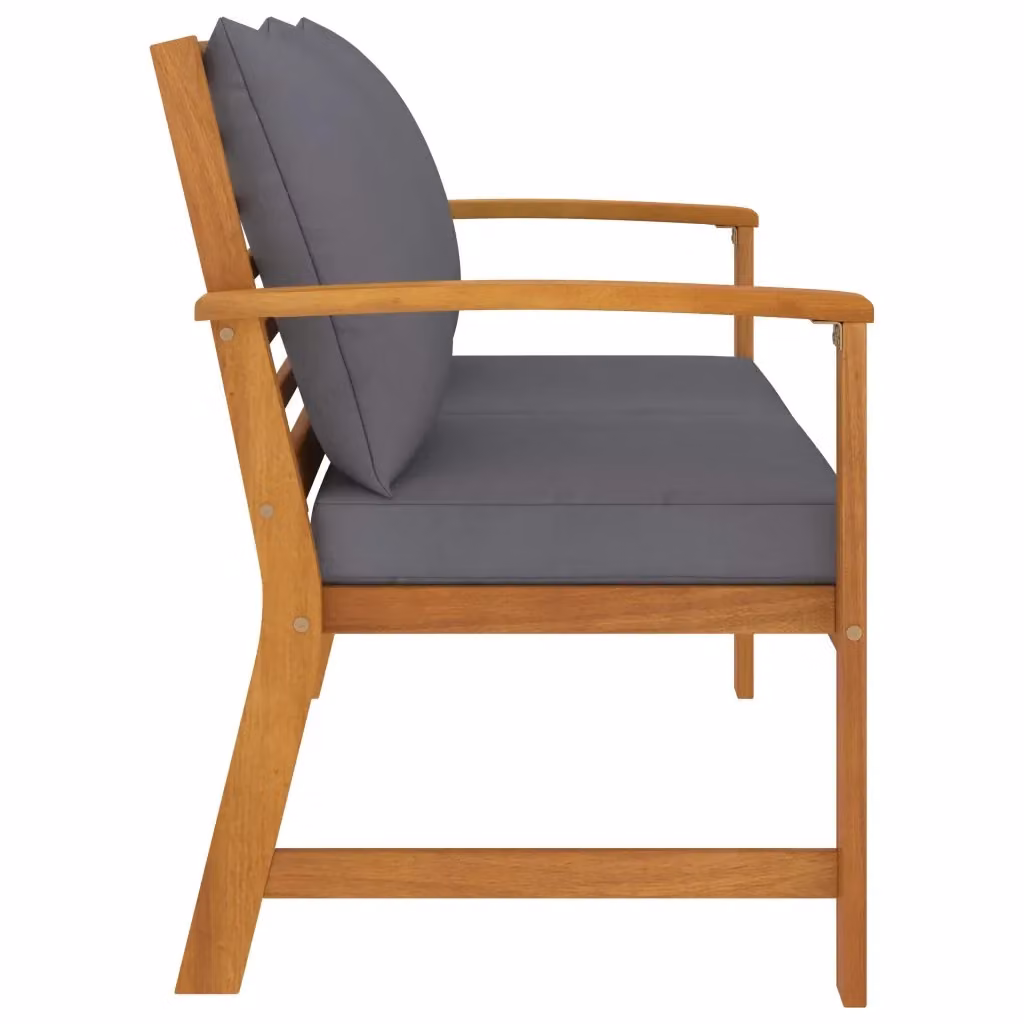 Panca da giardino vidaXL in legno di acacia con cuscino grigio e braccioli, stile rustico, L: 120 cm, P: 60,5 cm, H: 81 cm – 2