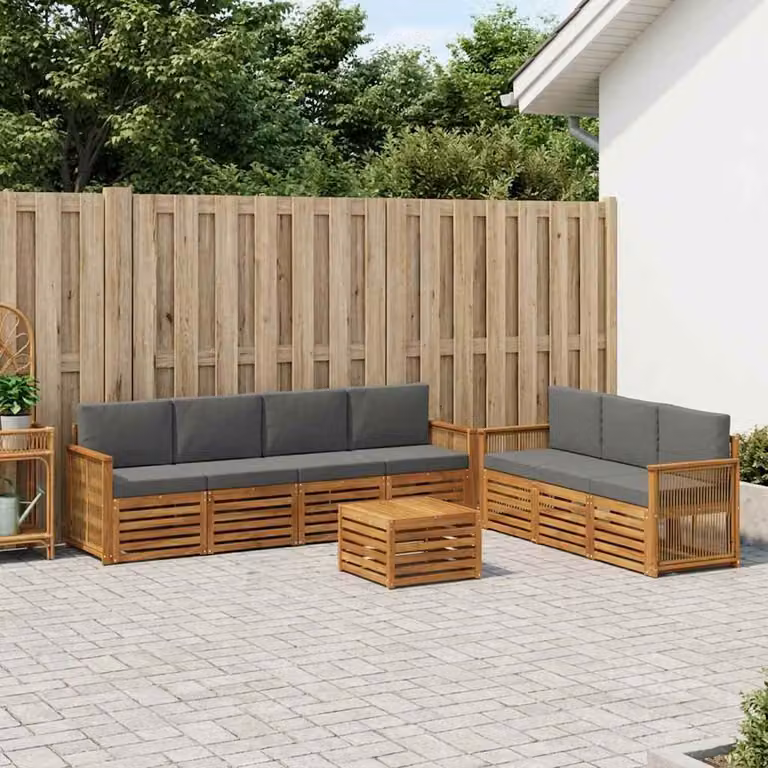 Set di divani da giardino vidaXL in legno di acacia massello con cuscini, 8 pezzi, marrone e grigio