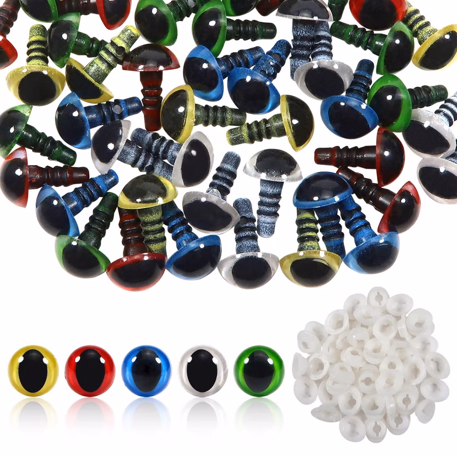 50 occhi di sicurezza in plastica, diametro 10 mm, colorati, per la creazione di peluche fai-da-te