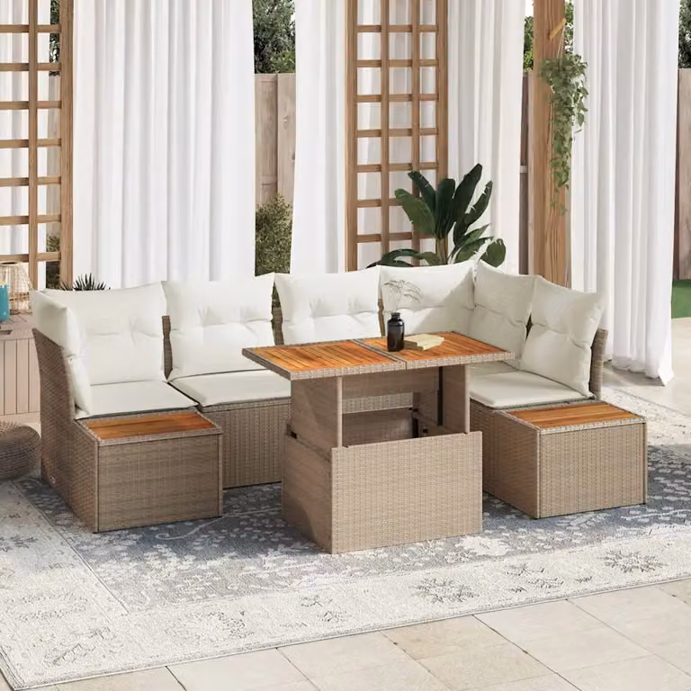 Set Divano da Giardino vidaXL 10 Pezzi Beige in Poly Rattan con Cuscini e Struttura in Acciaio Verniciato a Polvere