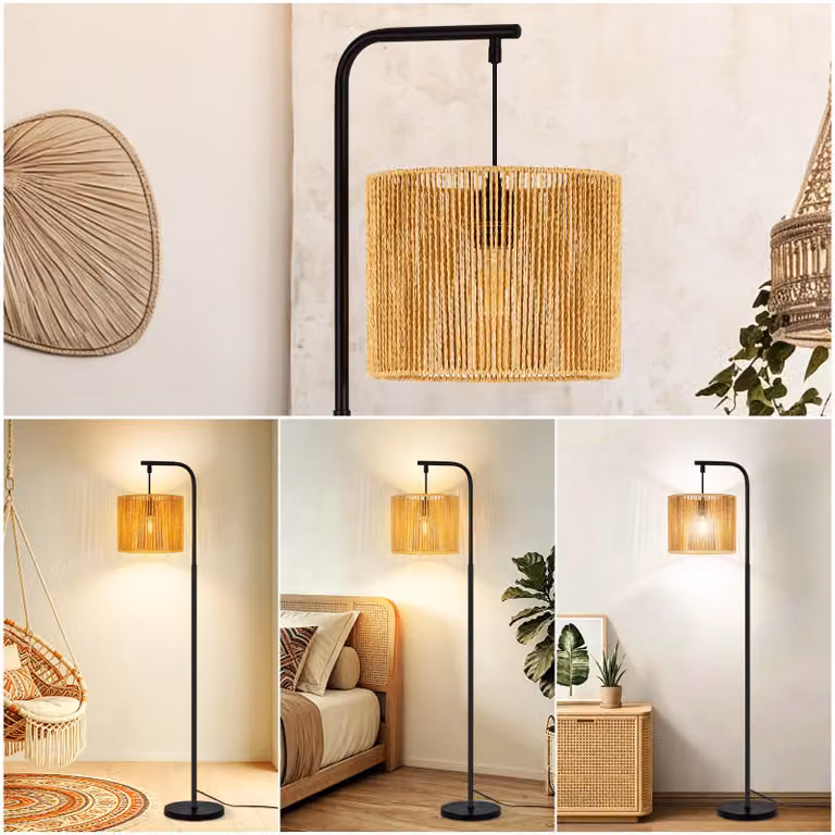 ZMH Lampada da terra per soggiorno Boho Lampada da terra nera Lampada da terra con cavo Paralume Lampada da soggiorno E27 1 lampada ad arco Interruttore a pedale Per camera da letto Ufficio