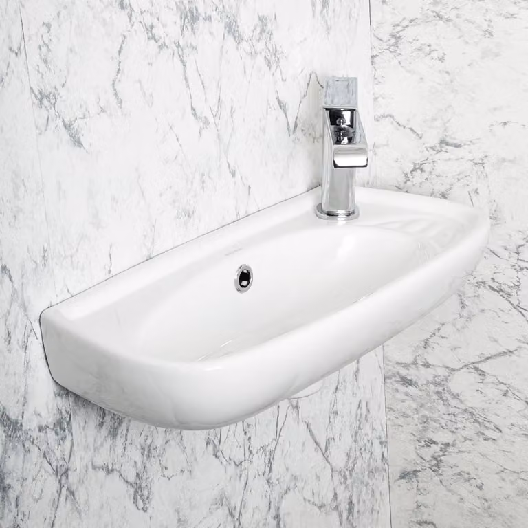 Lavabo sospeso, lavabo, bianco, 51 x 25 cm, destro, Vetroceramica sanitaria, lavabo a parete