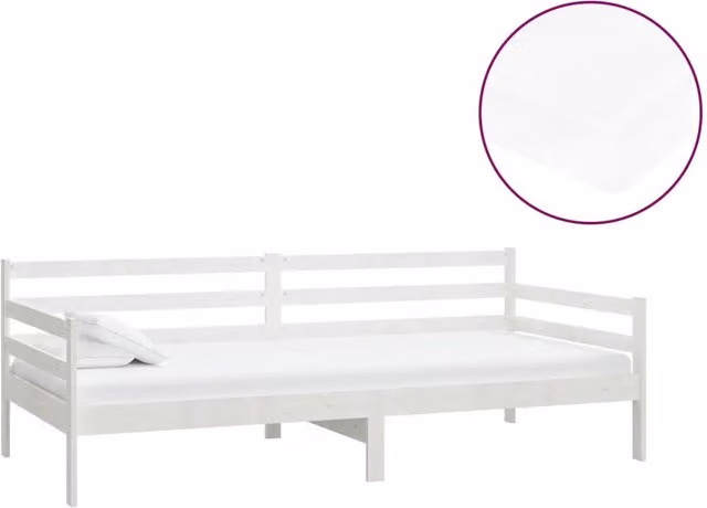 Divano letto singolo in legno di pino bianco con materasso, design minimalista per soggiorno – 1