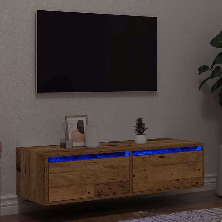 Mobile Porta TV vidaXL in Legno Vecchio Marrone con Luci LED integrate L: 100 cm, P: 35,5 cm, H: 25 cm