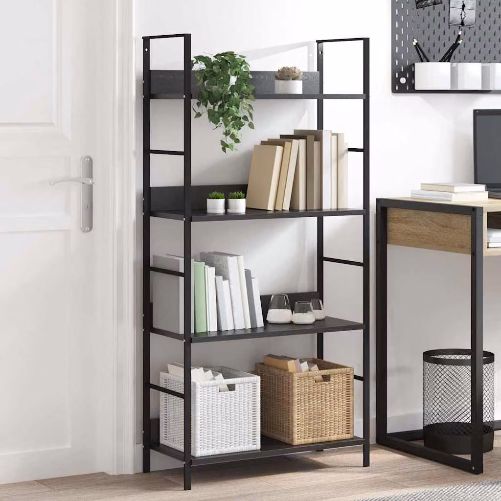 Scaffale per libri vidaXL con 4 ripiani in stile industriale, colore nero, L: 60 cm, P: 27,6 cm, H: 124,5 cm