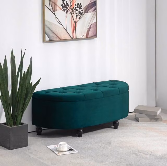 Panca contenitore in velluto verde scuro, 120 x 46 x 42 cm