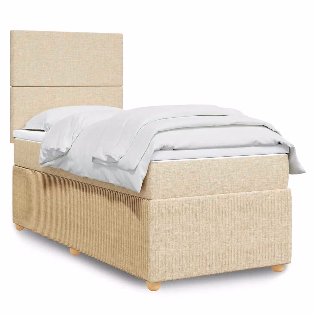 Giroletto a molle con materasso vidaXL in tessuto beige e bianco, L/P/H: 90 x 200 cm