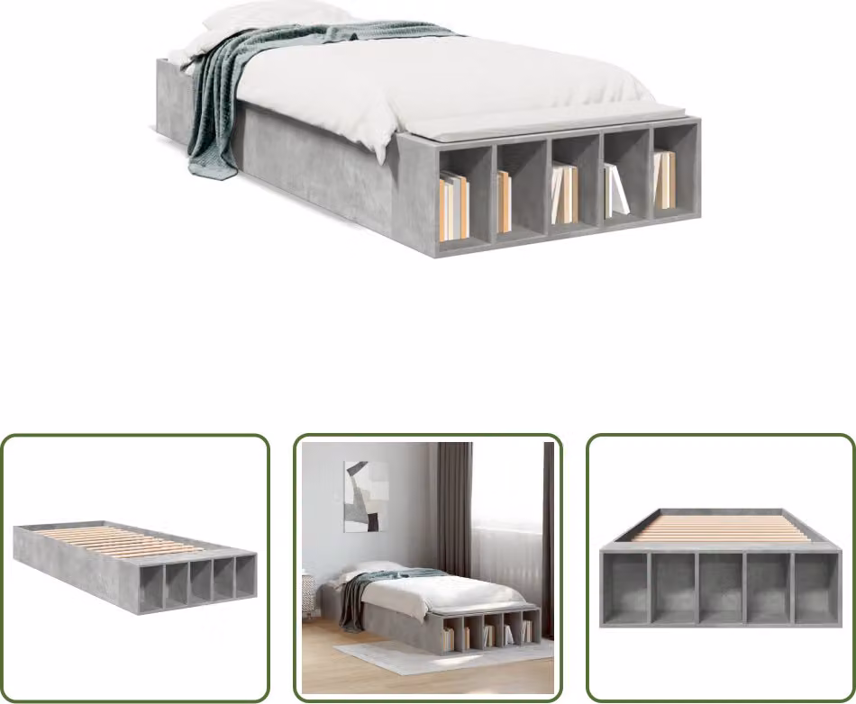 The Living Store Struttura per letto in cemento grigio 75x190 cm Materiale a base di legno