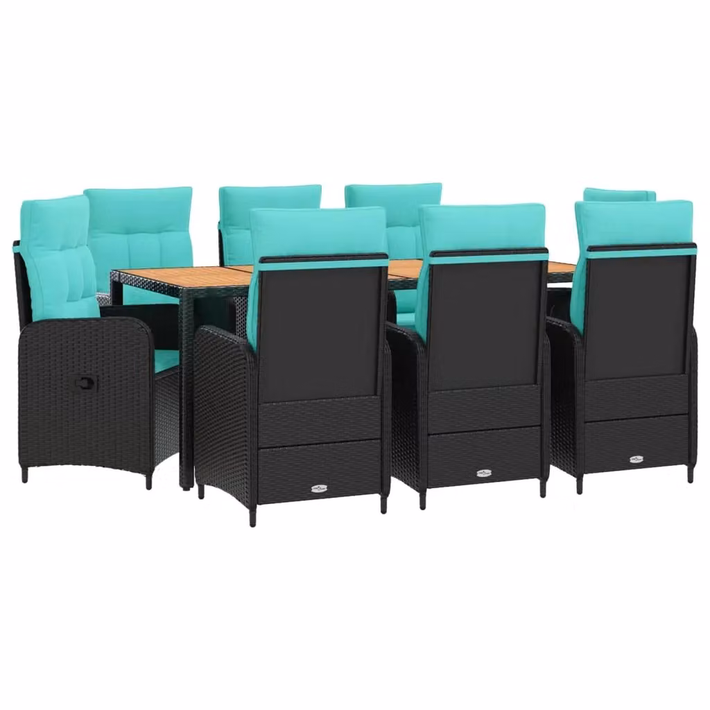 Set da pranzo per esterni vidaXL in polyrattan e legno con tavolo rettangolare e 9 pezzi color turchese – 2