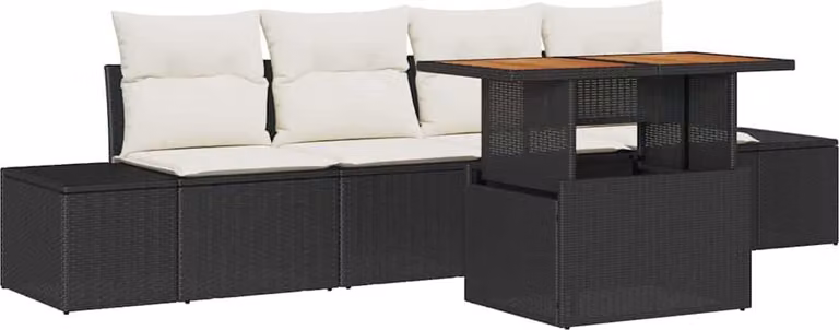 Set da Pranzo per Giardino con cuscino 5 pcs Nero e Crema