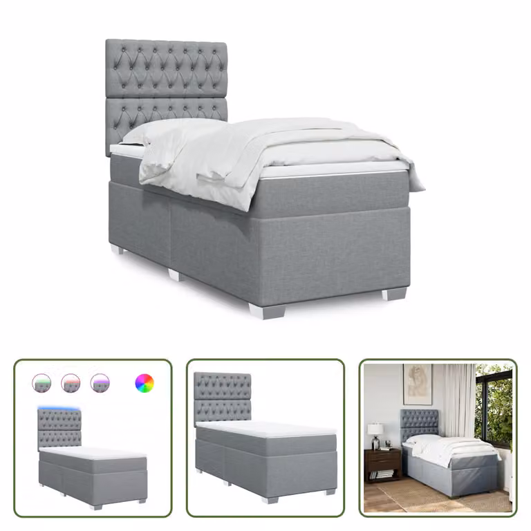 The Living Store Letto a molle con materasso grigio chiaro 80x200 cm in tessuto