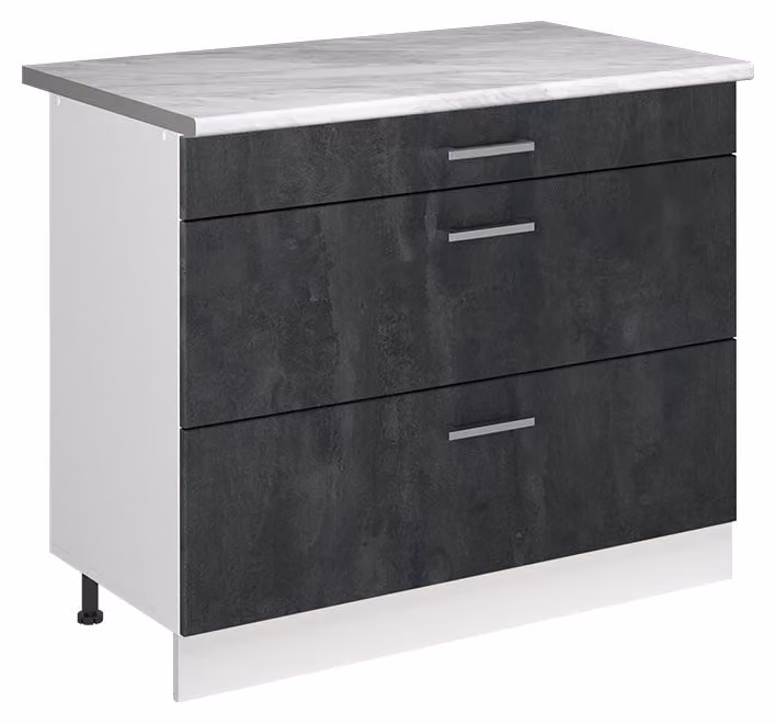 Mobiletto base per cucina Vicco R-Line Calce nera/Bianco 100 cm piano di lavoro Marmo, Model 71526