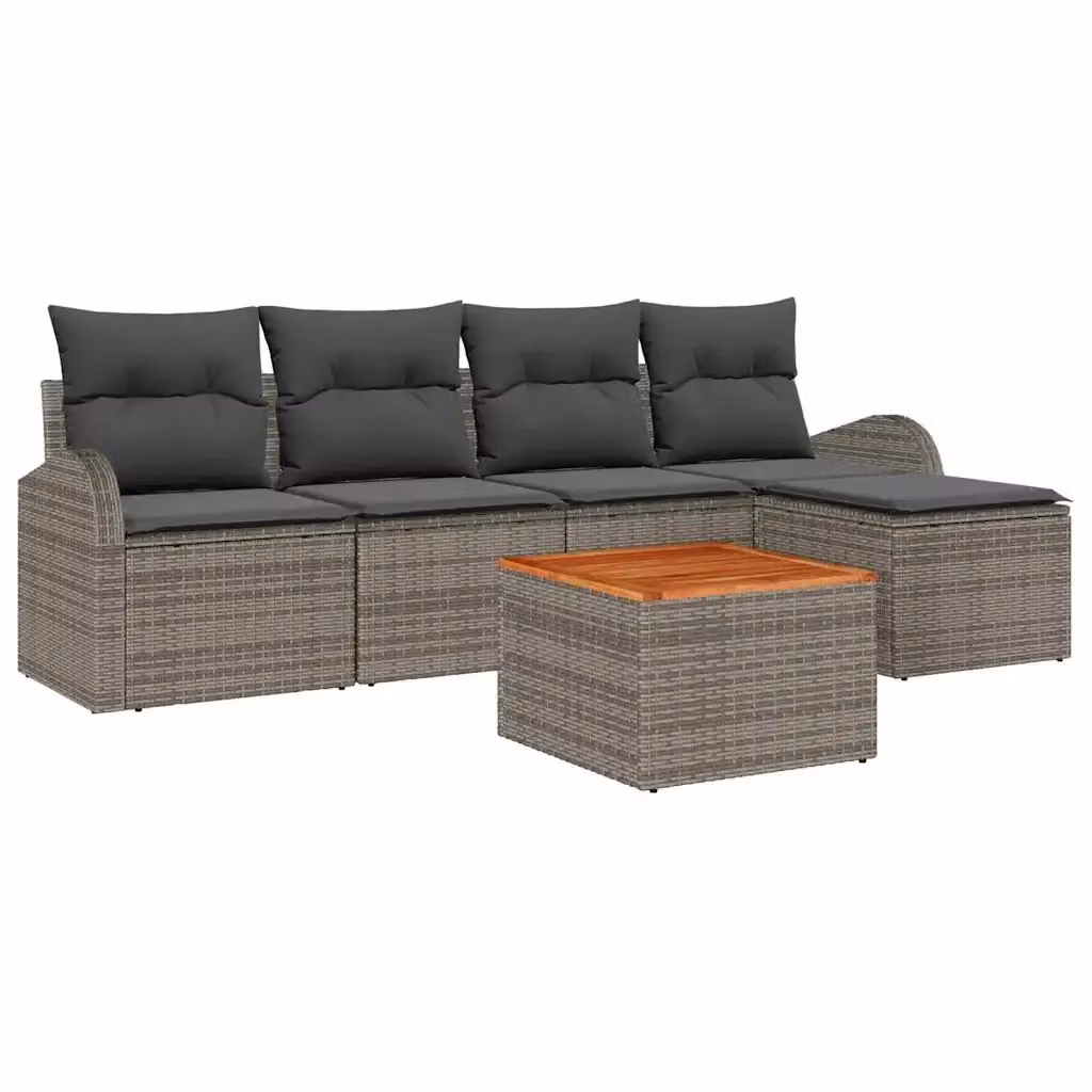 Set Divano da Giardino a L con Poltrona e Ottoman vidaXL, 6 Pezzi, Grigio – 2