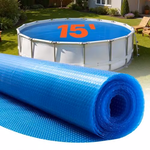 Telo Termico per Piscina Rotonda VEVOR Blu con Doppio Strato d'Aria Termoisolante, Diametro: 457,2 cm