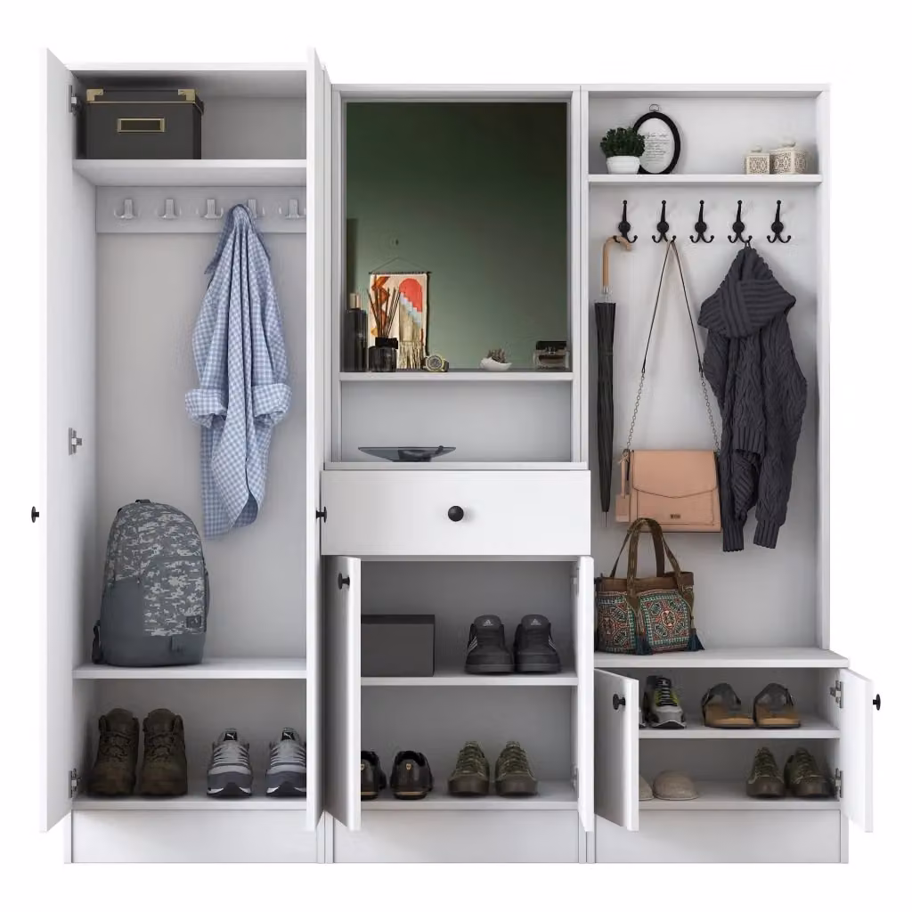 DMORA Manzano Mobile da Ingresso Moderno con Specchio e Ante Scorrevoli Bianco o Nero L: 179 cm, P: 37 cm, H: 183 cm – 2