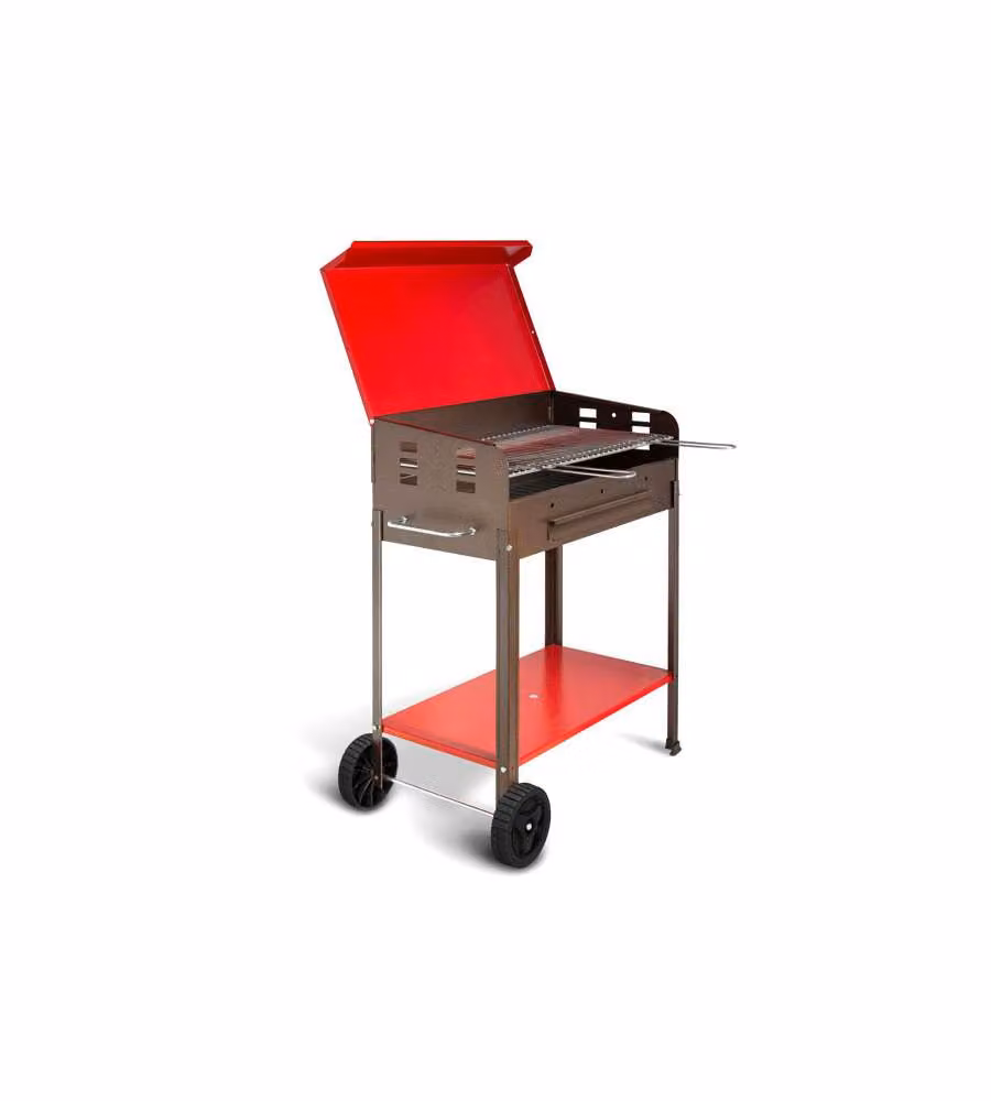 Barbecue a carbonella Artigian Ferro in acciaio con ruote per trasporto, colore nero e rosso, L: 60 cm, P: 35 cm, H: 80 cm – 1