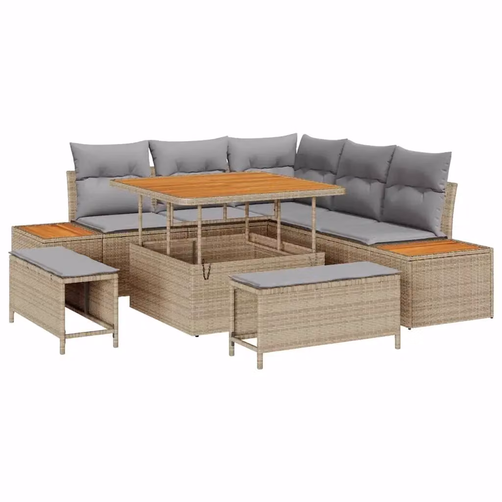 Set Divano da Giardino vidaXL a Forma di L con 8 Pezzi Beige e Cuscini Inclusi – 2