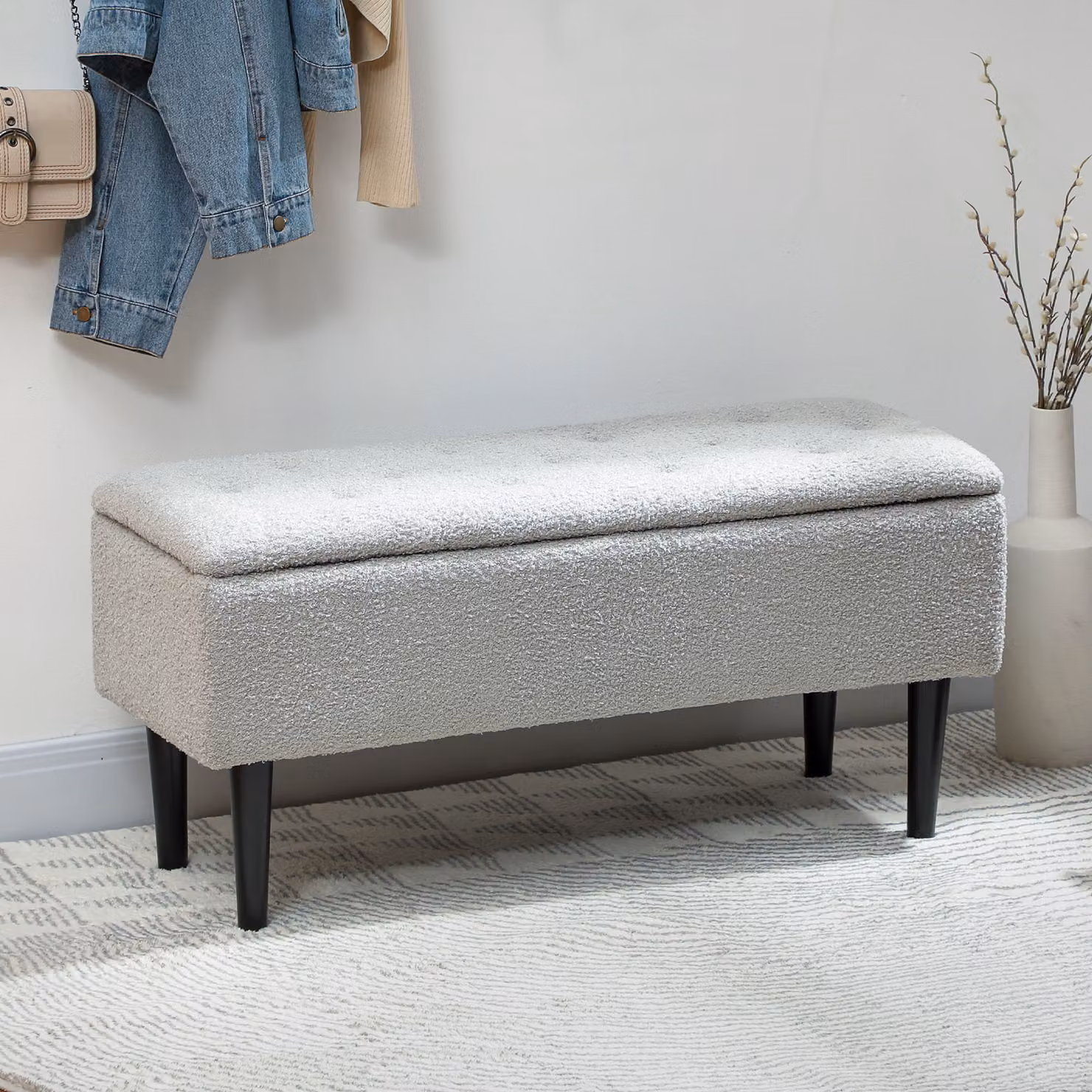 Panca Contenitore Pieghevole HOMCOM in Peluche Grigio con Capacità 47 L per Soggiorno e Camera da Letto L: 95 cm, P: 38 cm, H: 45 cm – 2