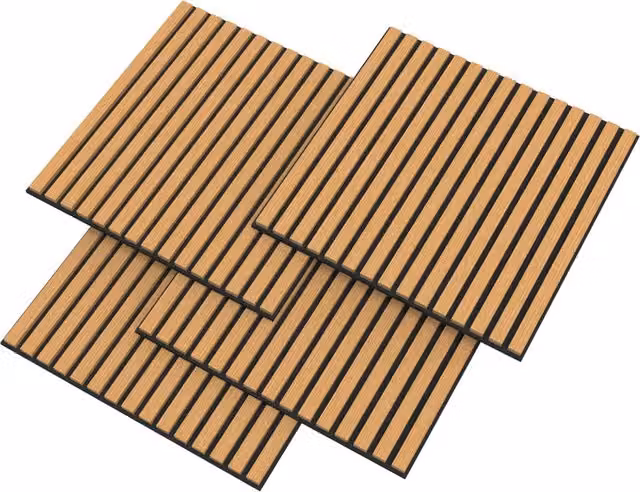 Confezione da 12 pannelli acustici NEU.HOLZ effetto rovere scuro, superficie in MDF, copertura 4,32 m² – 1