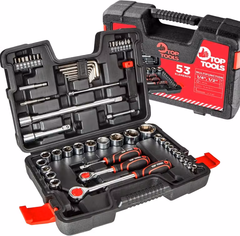 Top Tools Set di chiavi a bussola da 1/4", 1/2", 53 pezzi.