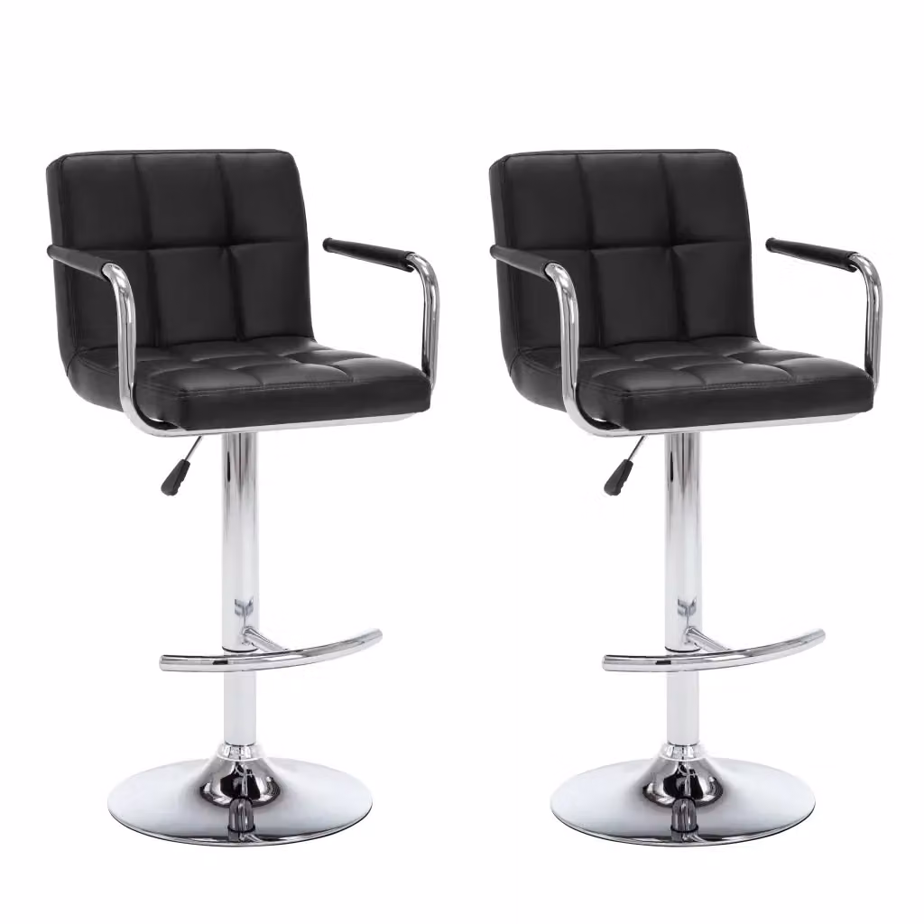 Set di 2 sgabelli da bar vidaXL neri in similpelle con struttura in metallo e braccioli per uso moderno – 2