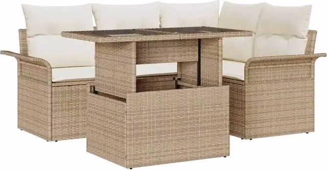 Set Divano da Giardino 5 Pezzi vidaXL Beige con Cuscini e Tavolino in Acciaio Verniciato a Polvere