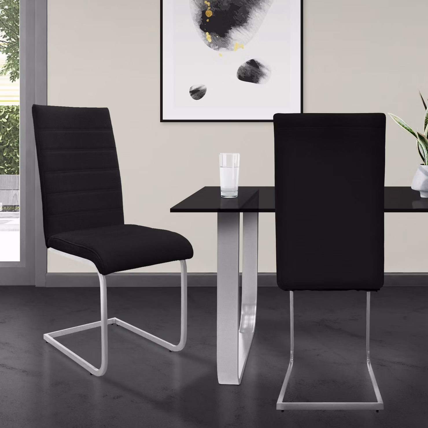 ML-Design set di 2 sedie da pranzo con schienale, nero, in Pelle finta