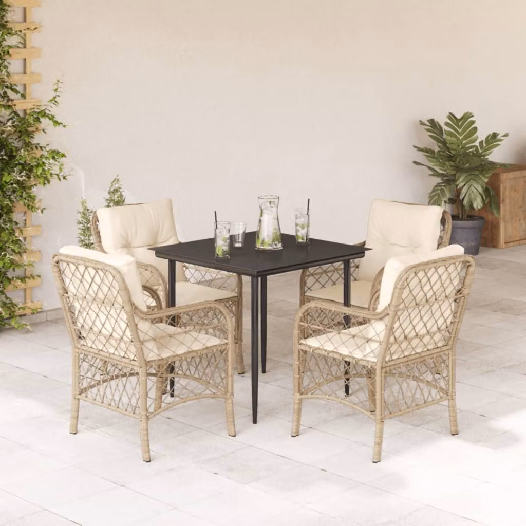 Maison Exclusive - Set da Pranzo da Giardino 5 pz con Cuscini Beige in Polyrattan