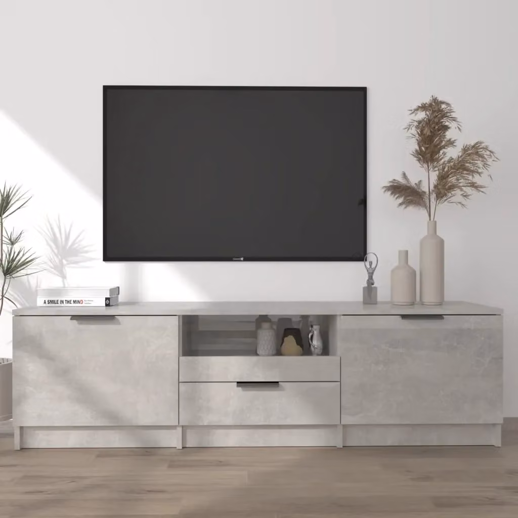 Mobile porta TV moderno in legno multistrato grigio, L 140 cm x P 35 cm x H 40 cm – 2