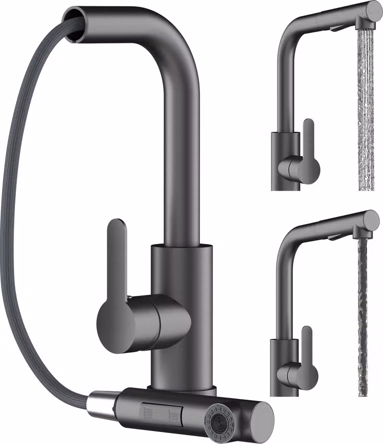 Granitan - Rubinetto da cucina - Rubinetto per lavello - Bocca estraibile - Orientabile a 360° - Nero - EBRO