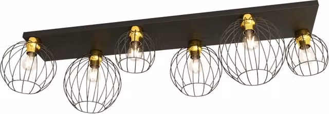 Plafoniera Minimal Industrial Orion 6 Luci Lineari Nera E Oro