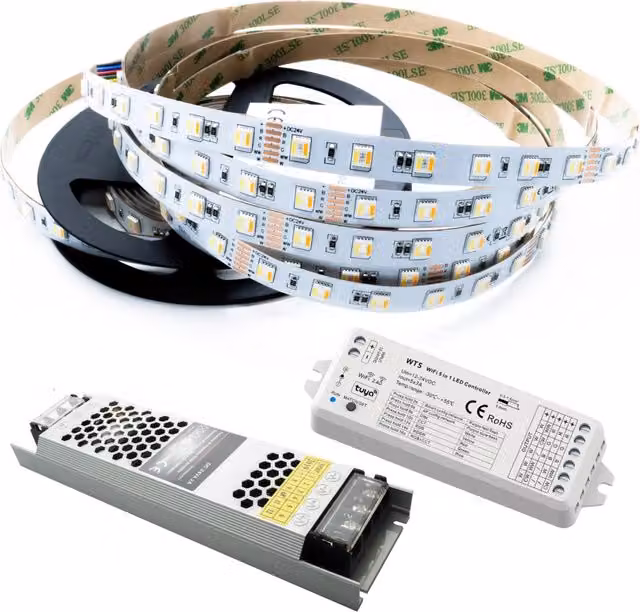 KIT Striscia LED 100W 24V luce multicolore RGB CCT da 3000K-6000K centralina WiFi SMART Alexa GoogleAPP sound control 5m