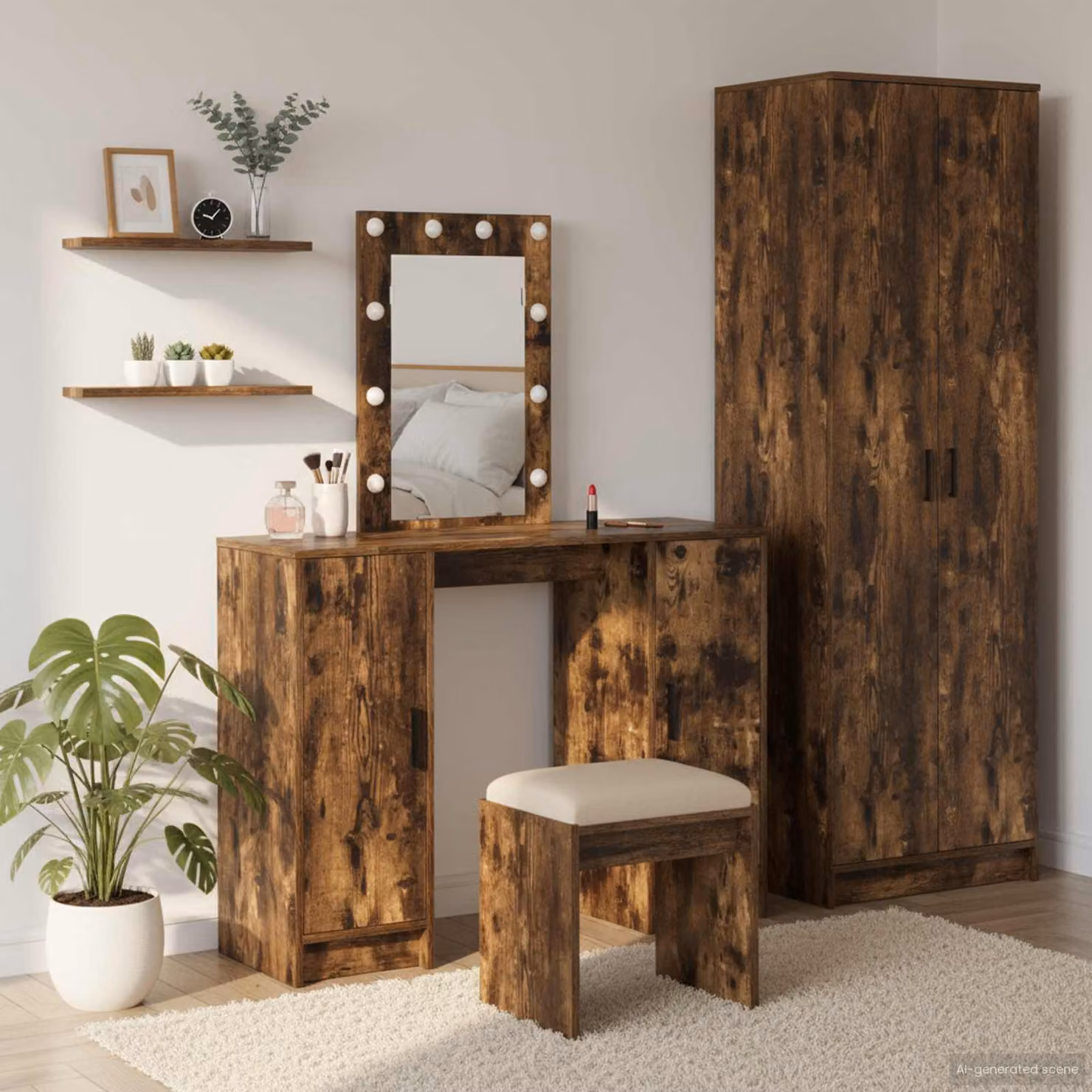 vidaXL Tavolo da Trucco Moderno in Legno Marrone L: 102 cm, P: 33 cm, H: 135 cm
