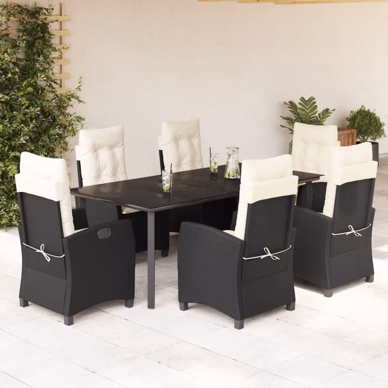 vidaXL Set da Pranzo da Giardino 7 pz in Polyrattan e Vetro Nero
