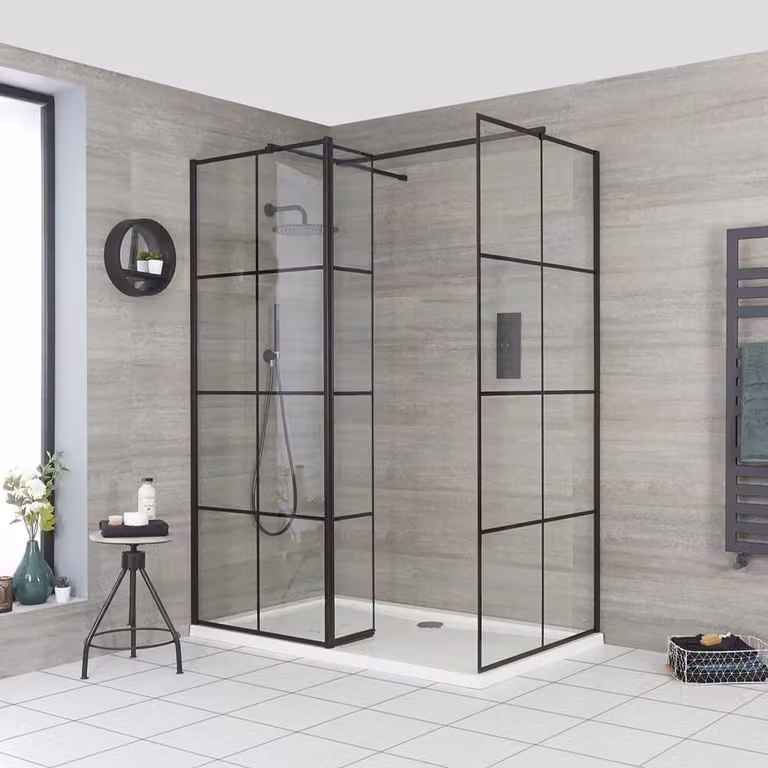 Box Doccia Walk-In Angolare con Piatto Doccia e Parete Paraspruzzi - 1100mm x 700mm - Senza Anta Paraspruzzi