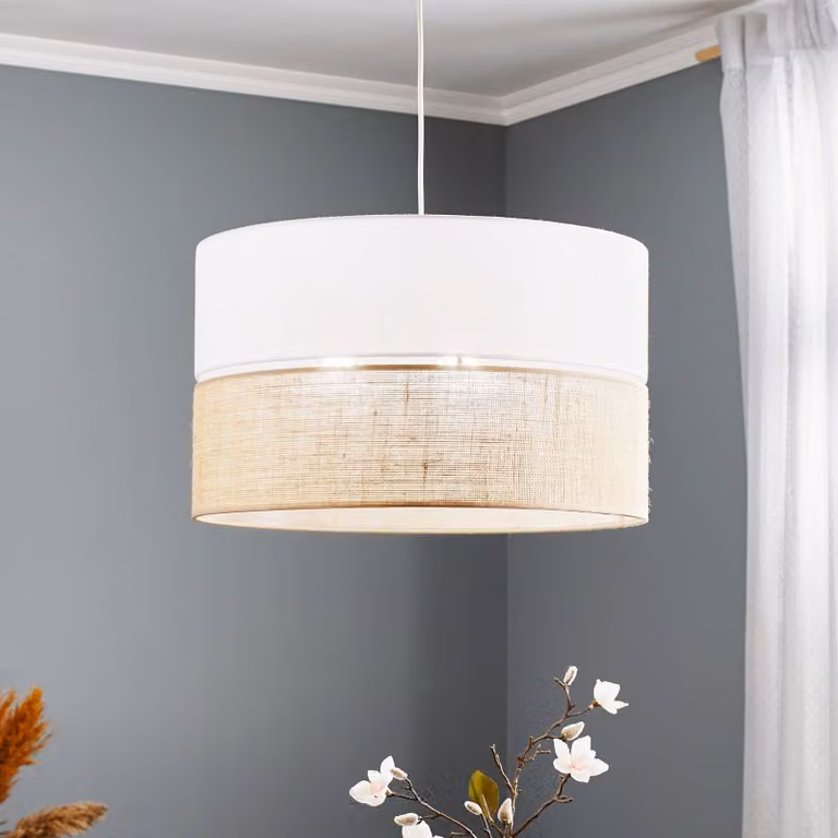 Lampada a sospensione Linobianco TK Lighting, dimmerabile, Bianco / Opale, Soggiorno / Sala da pranzo, Tessuto / Stoffa / Seta, Moderno, Lampada a sospensione
