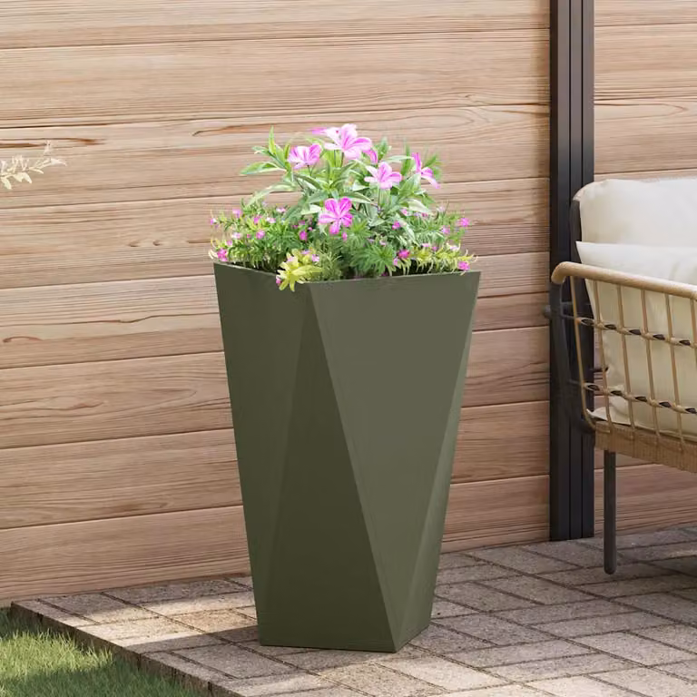 Fioriera verde oliva vidaXL in acciaio L/P/H: 40 x 40 x 75 cm