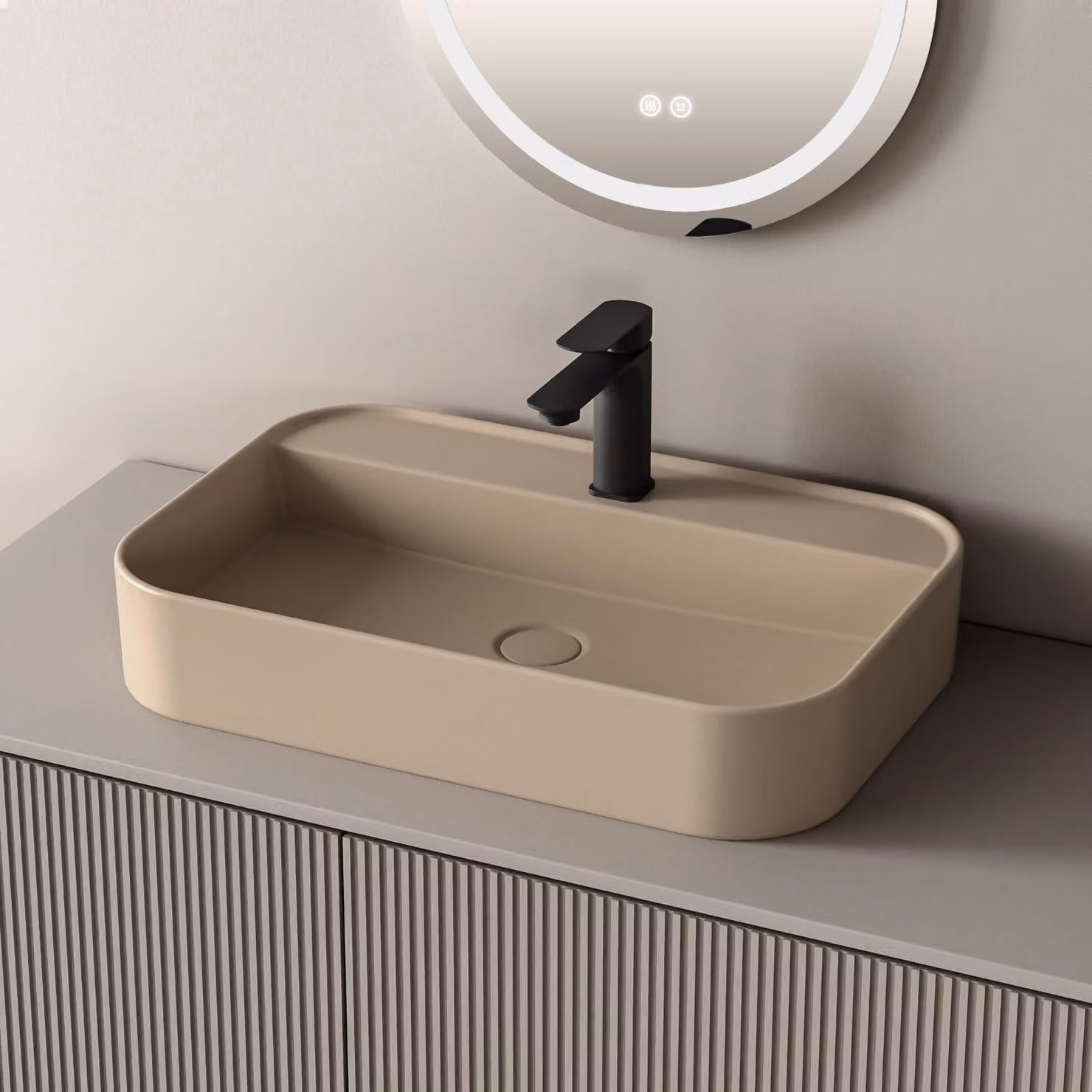 EMKE, lavabo da bagno, forma quadrata, 60,3 x 40,1 x 11 cm, beige chiaro opaco