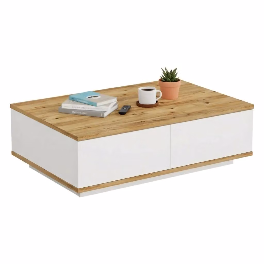 Tavolino da salotto Babila DMORA, tavolo basso rettangolare con portariviste, colore quercia e bianco, L: 90 cm, P: 60 cm, H: 29 cm – 2