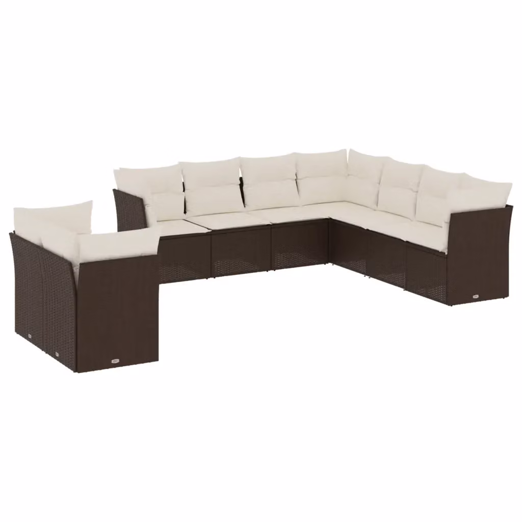 vidaXL Set di Divani da Giardino a L in Polyrattan Marrone e Bianco con Cuscini Imbottiti e Rivestimenti Rimovibili – 2